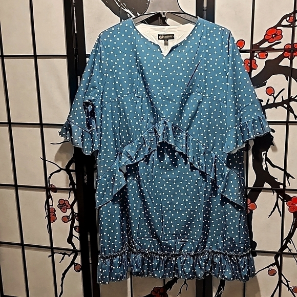 Cherfly Polkadot Ruffle Dress Size XL NWT - Picture 3 of 11